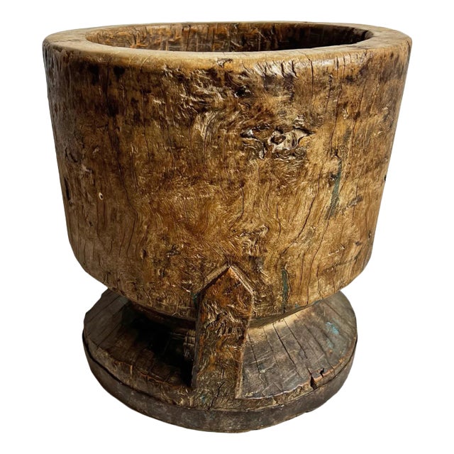 Mid 20th Century Old India Wood Vintage Pestle Pot For Sale