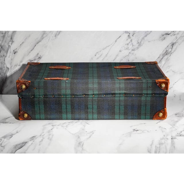 Heritage Style Vintage Tartan Leather Suitcase Luggage Home Decor Prop Storage For Sale - Image 13 of 18