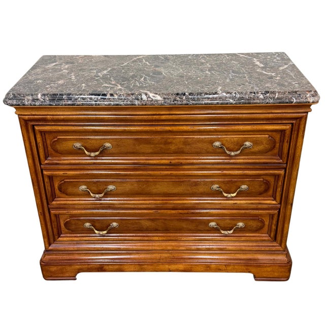 1980s Henredon French Provincial 3-Drawer Commode Chest With Italian Marble Top For Sale In San Diego - Image 6 of 13
