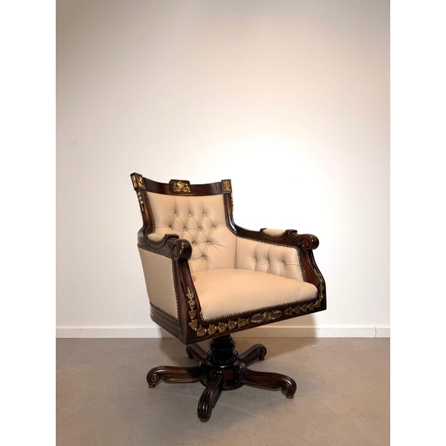 Cream Empire Style Swivel Desk Chair in Leather For Sale - Image 8 of 8