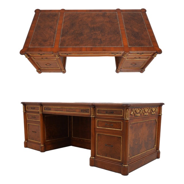 Francesco Molon Leather Top Walnut Executive Desk For Sale