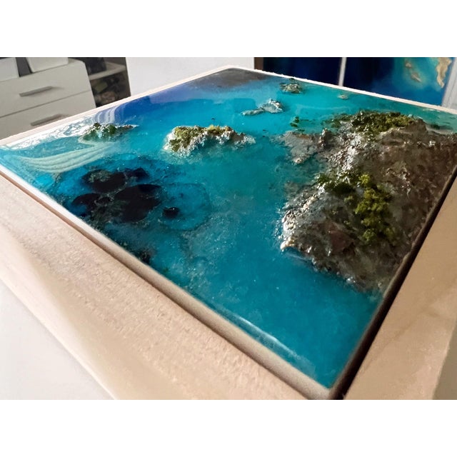 Early 21st Century Flying Over the Ocean #9 by Ana Hefco | Layered tinted resin & Mixed Media on wood panel abstract ocean view For Sale - Image 5 of 5