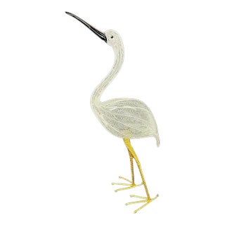 1970s 30" Signed Licio Zanetti Murano Latticino Italian Art Glass Heron Crane Bird Sculpture For Sale