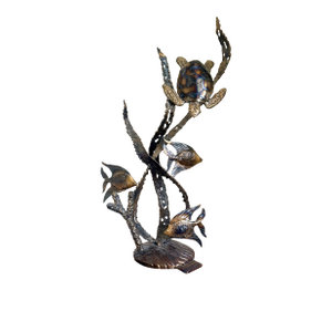 Artisan Metal Sea Turtle Sculpture Coastal Reef Statue Ocean Fish 19" 4.5 LBS