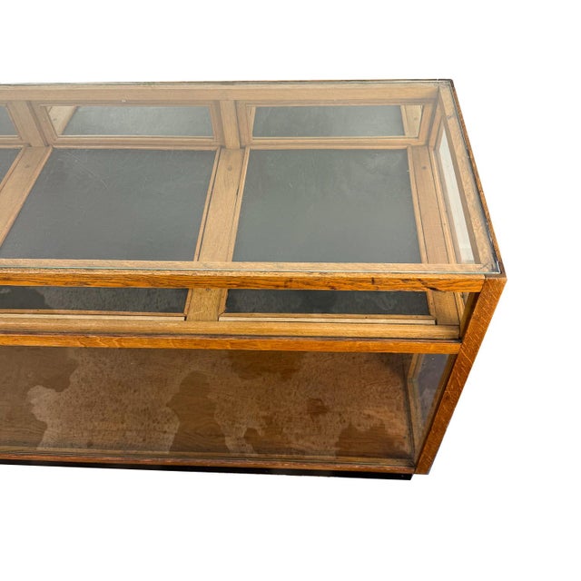 Wood Large Vintage Oak Shop Display Counter, 1930s For Sale - Image 7 of 16