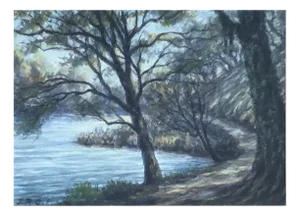 Jules Robert Chatelain, Chemin au bord de l'eau, 1951, Watercolor on Paper, Framed
