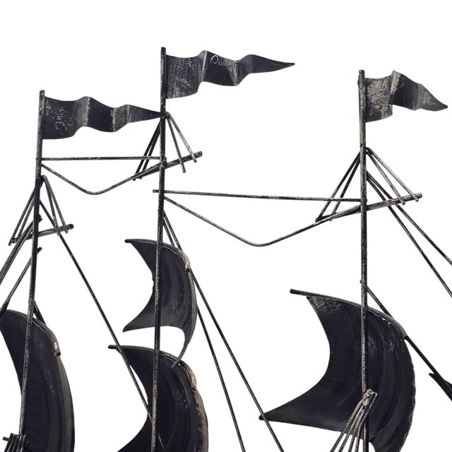 Vintage Tin Metal Three-Masted Galleon / Clipper Ship Sculpture, 24" For Sale In San Francisco - Image 6 of 10