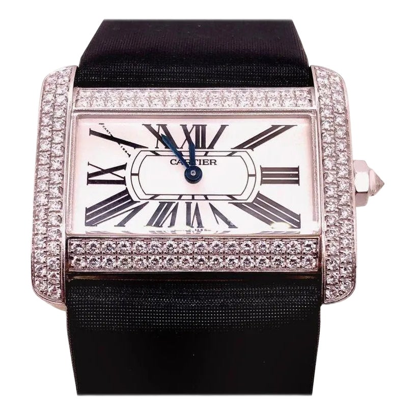 Cartier 18 Karat White Gold Mini Tank Divan Watch Diamond Paved Case ...