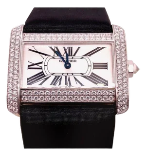 Cartier 18 Karat White Gold Mini Tank Divan Watch Diamond Paved Case