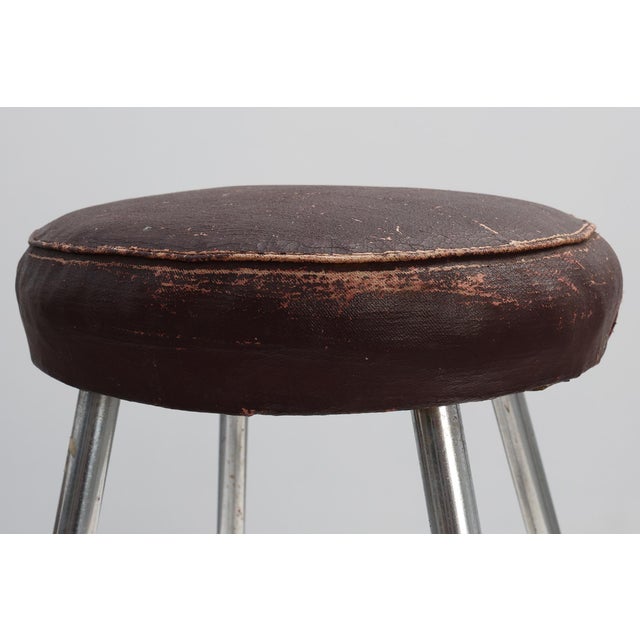 Bauhaus Bauhaus Modernist Stool with Chrome Tubular Frame and Leather Seat, Germany , 1920s For Sale - Image 3 of 11