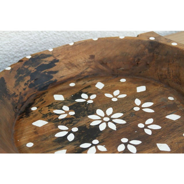 Rustic Rustic Wood Artisanal Bowl W/Floral Design For Sale - Image 3 of 6