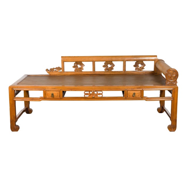 Qing Dynasty 19th Century Lady's Opium Rattan Seat Daybed with Pillow For Sale
