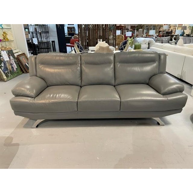 Mid 20th Century Mid 20th Century Sofia Vergara Modern Gray Leather Sofa 89" For Sale - Image 5 of 5