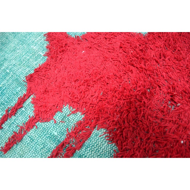 Textile Vintage Pompom Design Turkish Handmade Turquoise Rug For Sale - Image 7 of 11