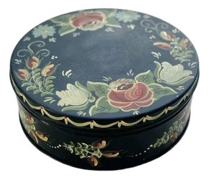 Vintage Hand-Painted Rosemaling Folk Art Tin Box – Signed Ann 1984