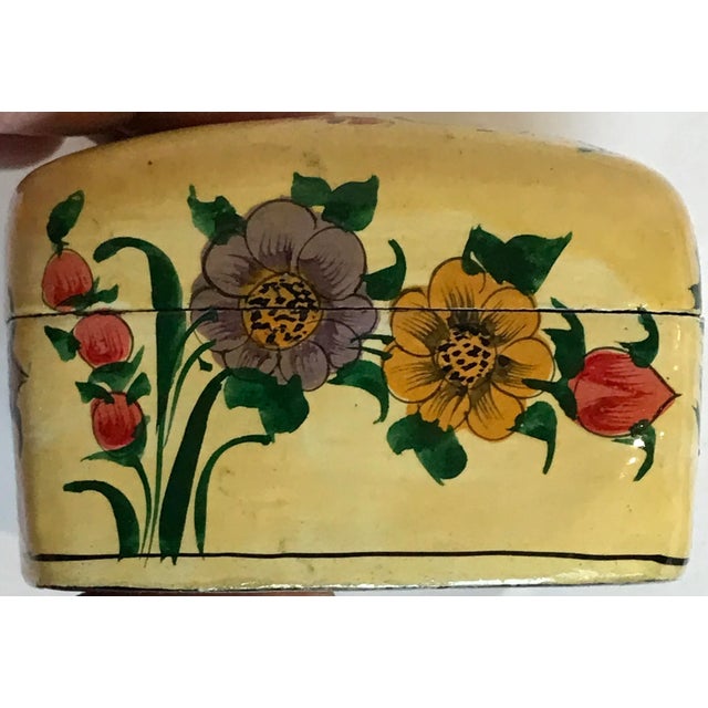 Paper Vintage Hand Pinted Floral Paper Mache Box From India For Sale - Image 7 of 11