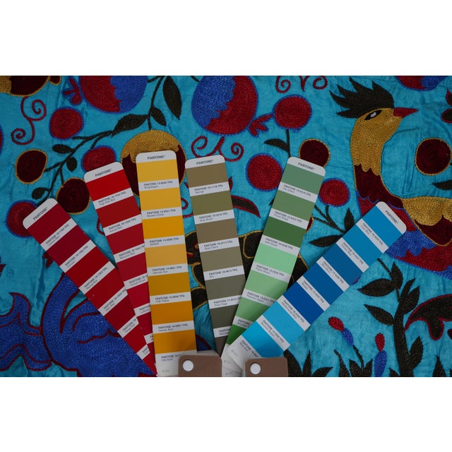 Blue Uzbek Suzani Textile – Peacock, Bird & Floral Motif Wall Art 3'4'' X 6 For Sale - Image 13 of 13