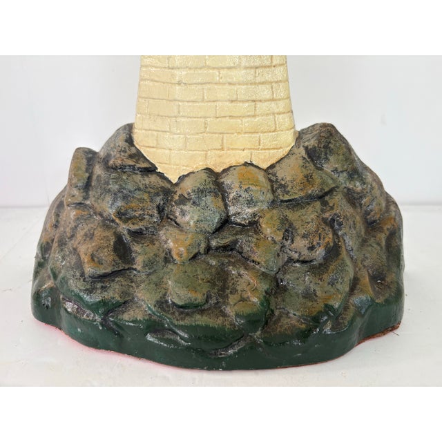 Metal Vintage Solid Cast Iron Lighthouse Doorstop – Hand-Painted Coastal Decor For Sale - Image 7 of 8