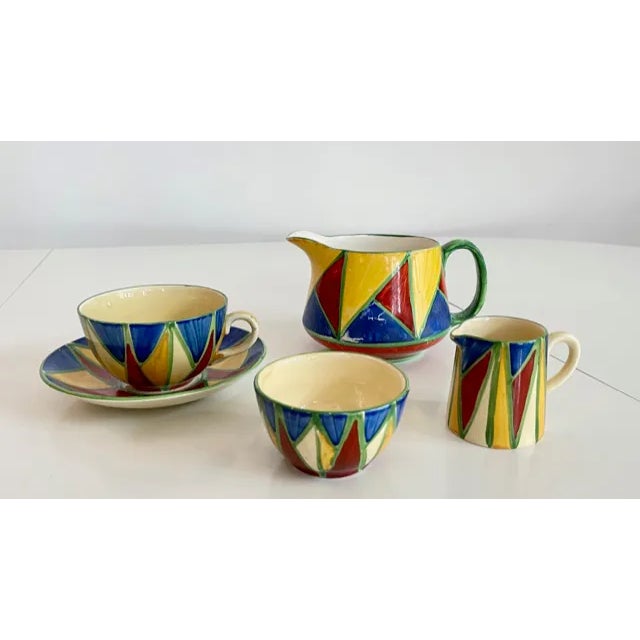 We love the colorful motif of this Art Deco inspired tea set by Clarice Cliff for Newport Pottery. This set is part of her...