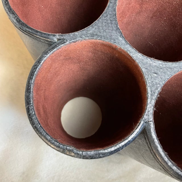 Late 20th Century Leather 5-Slot Bottle Pyramid Countertop Wine Rack For Sale - Image 9 of 13