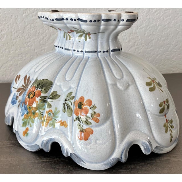 Robin's Egg Blue Mid 20th-Century Monteith-Style Earthenware Crenellated Rim Footed Compote For Sale - Image 8 of 18