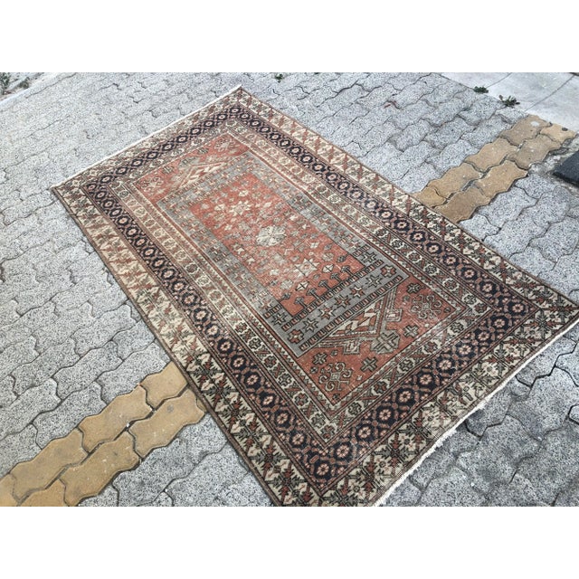 Handmade Vintage Distressed Turkish Rug For Sale - Image 6 of 11