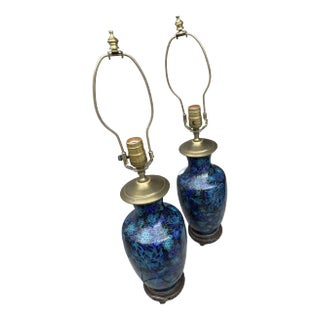 1980s Chinese Blue Porcelain Jar Lamps - Pair of 2. For Sale