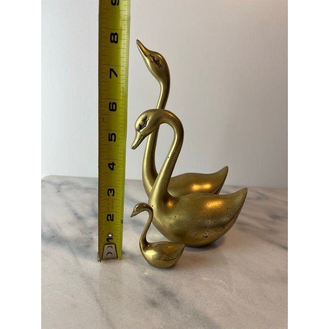 Gold Set of 3 Vintage Brass Swan Figurines — Hollywood Regency / Mid-Century Decor For Sale - Image 8 of 9