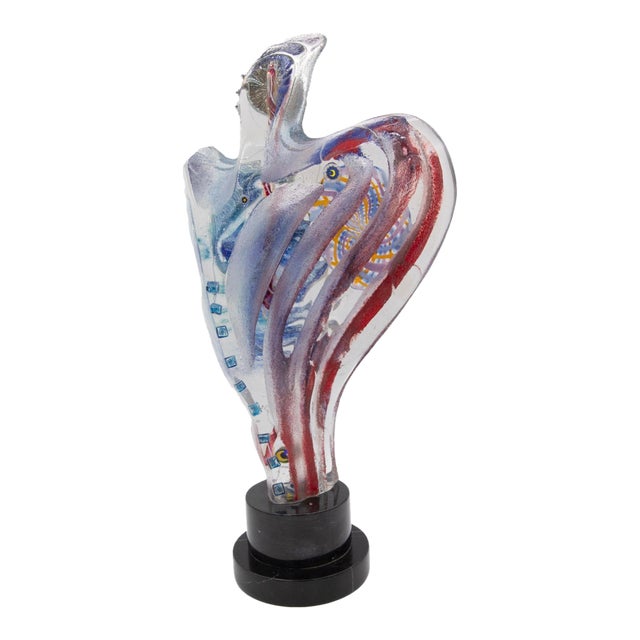 Late 20th Century Susan Gott Abstract Studio Art Glass Sculpture on Ebonized Base 19" For Sale