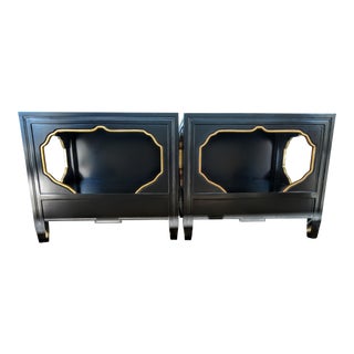 Black Side Tables With Gold Trim - A Pair For Sale