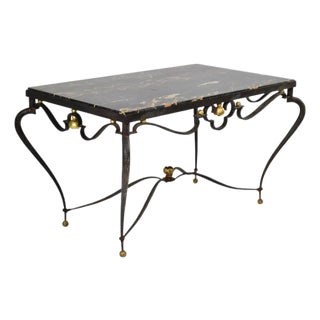 French Brass & Marble Coffee Table Attributed to René Drouet, Circa 1945 For Sale