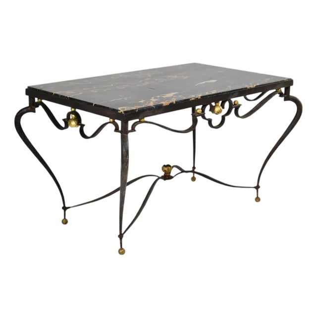 French Brass & Marble Coffee Table Attributed to René Drouet, Circa 1945 For Sale