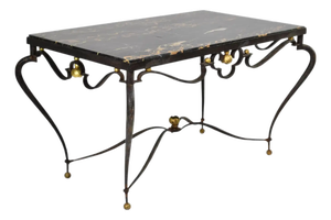 French Brass & Marble Coffee Table Attributed to René Drouet, Circa 1945