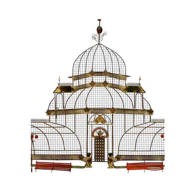Massive over 6 feet long brass and mixed metal wall sculpture of the Conservatory of Flowers in San Francisco. Inscribed...