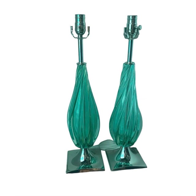Beautiful glass murano table lamps with nickel plated hardware. They have been rewired. They are in perfect condition. It...