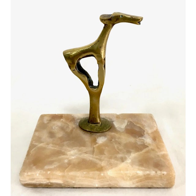 Mid 20th Century Marble & Brass Sculptural Paper Weight For Sale - Image 4 of 4
