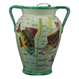 Wall-Mounted Majolica Ceramic Planter with Fish by Vincenzo Solimene for C.A.S. Vietri, Italy, 1890s For Sale
