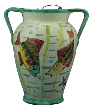Wall-Mounted Majolica Ceramic Planter with Fish by Vincenzo Solimene for C.A.S. Vietri, Italy, 1890s