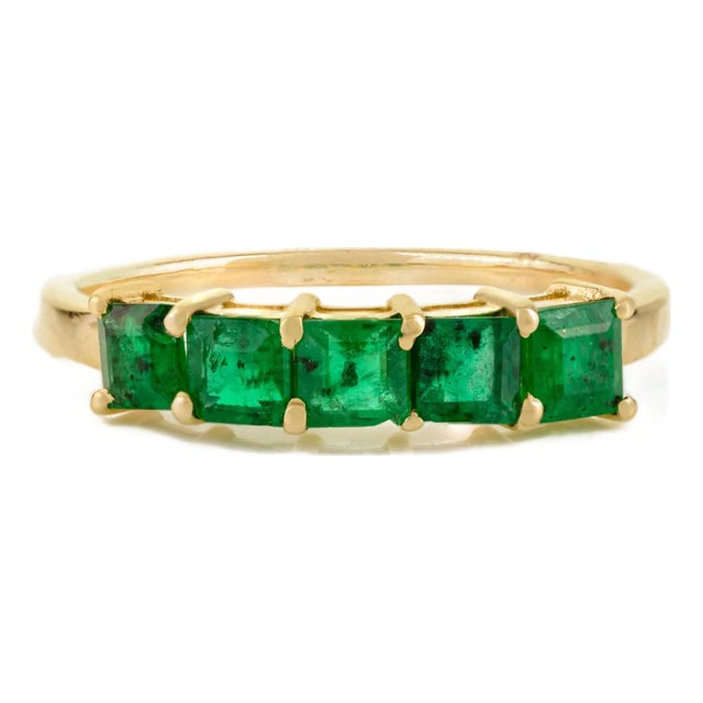 Solid Gold Emerald Half Square Eternity Band Ring Size 5 For Sale