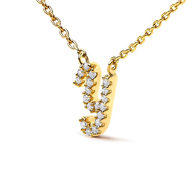 Contemporary 10K Yellow Gold Diamond Accent "Y" Initial Script Style Pendant Necklace For Sale - Image 3 of 5
