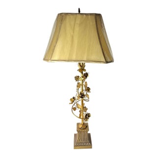 Hollywood Regency Gold Floral Table Lamp Italy For Sale