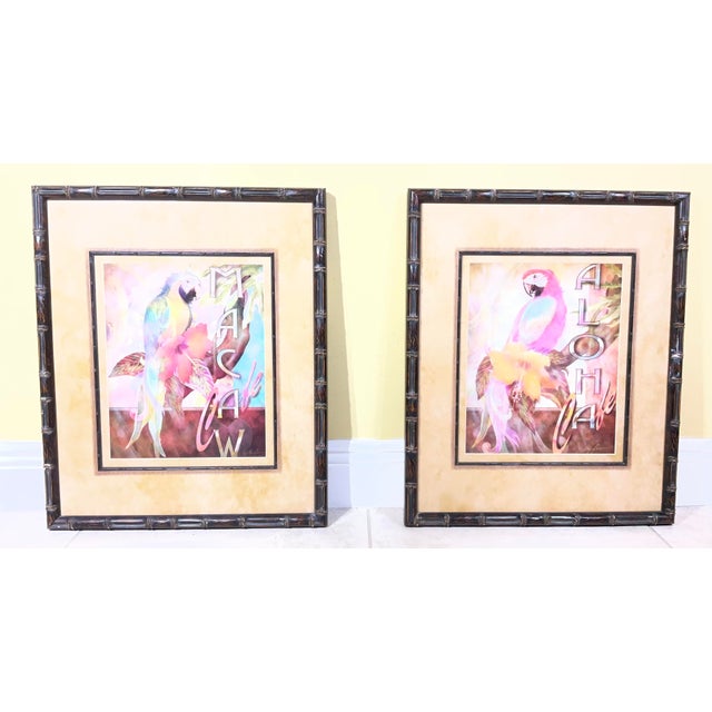 Set of 2 Alma Lee Tropical Macaw Café Framed Art Prints - Bamboo Frames For Sale - Image 18 of 18