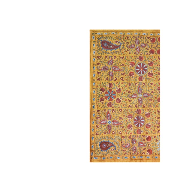 Mid-Century Modern Silk Suzani From Samarkand, Uzbekistan, Early 20th Century For Sale - Image 3 of 12