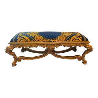1960s Giltwood Bench With Versace Upholstery For Sale