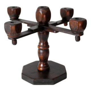 Vintage Spanish Revival Wood Candelabra Five Arm Candle Holder For Sale