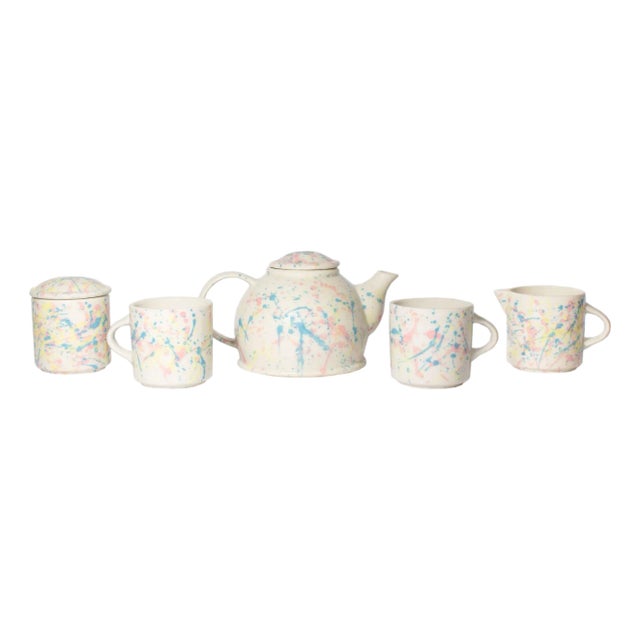 Late 20th Century Feltman Langer Postmodern Hand-Painted Ceramic Tea Set For Sale