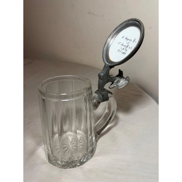 Figurative Antique 1800's Armorial Painted Porcelain Glass Pewter German Lidded Beer Stein For Sale - Image 3 of 15