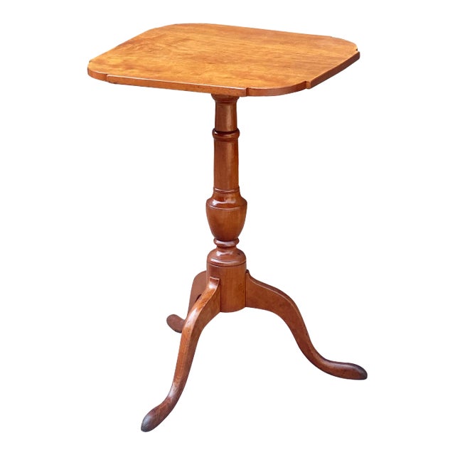 Early 19th Century Antique Queen Anne Cherry Candlestand With Ovolo Top & Snake Legs For Sale