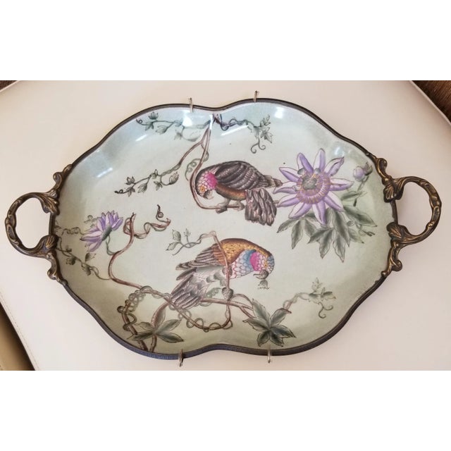 1990s Bronze Mounted Porcelain Tray With Birds For Sale - Image 10 of 10
