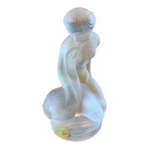 1980s Vintage Lalique France Leda Girl With Swan Statuette